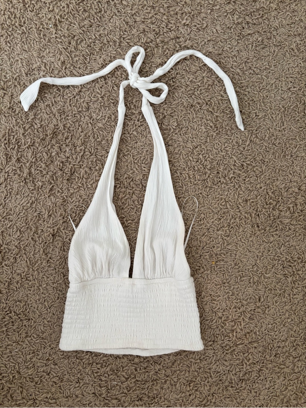 Garage White Halter Smocked Crop Camisole